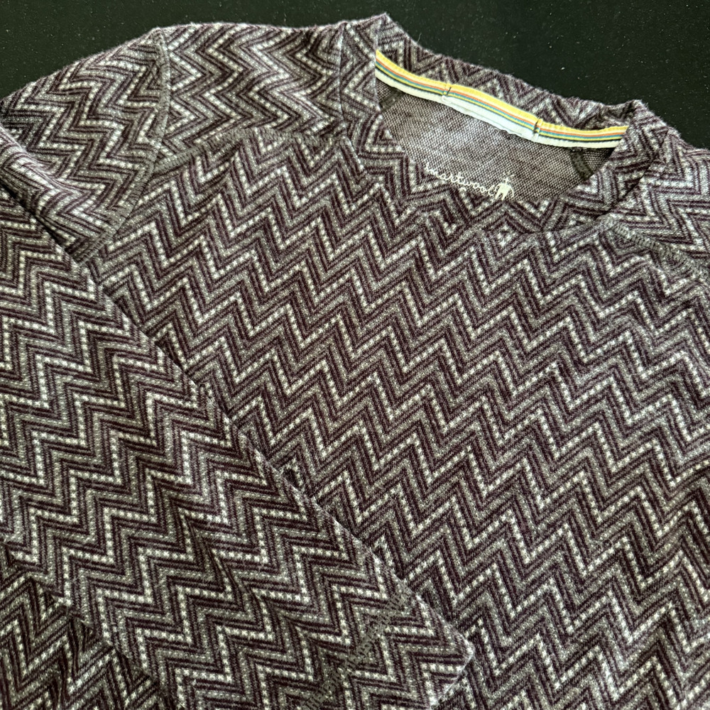 Smartwool Zig Zag Pattern Crew Top Women's Purple Gray Base Layer Size S